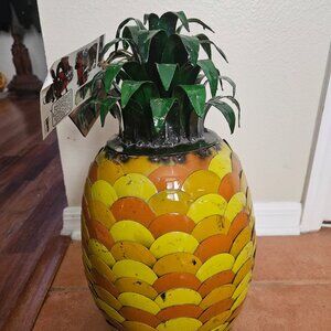 RARE THINK OUTSIDE PINEAPPLE HAND WELDED METAL ART WINE COOLER BEVERAGE HOLDER